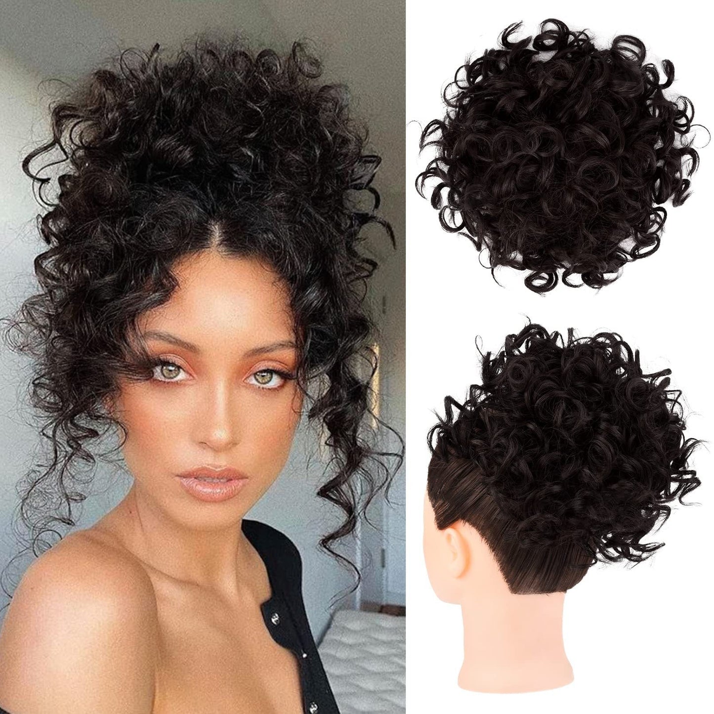 🎀30s Instant Drawstring Curly Messy Bun Hair Piece– Natural Fluffy Updo Hair Extension For Daily, Wedding & Party