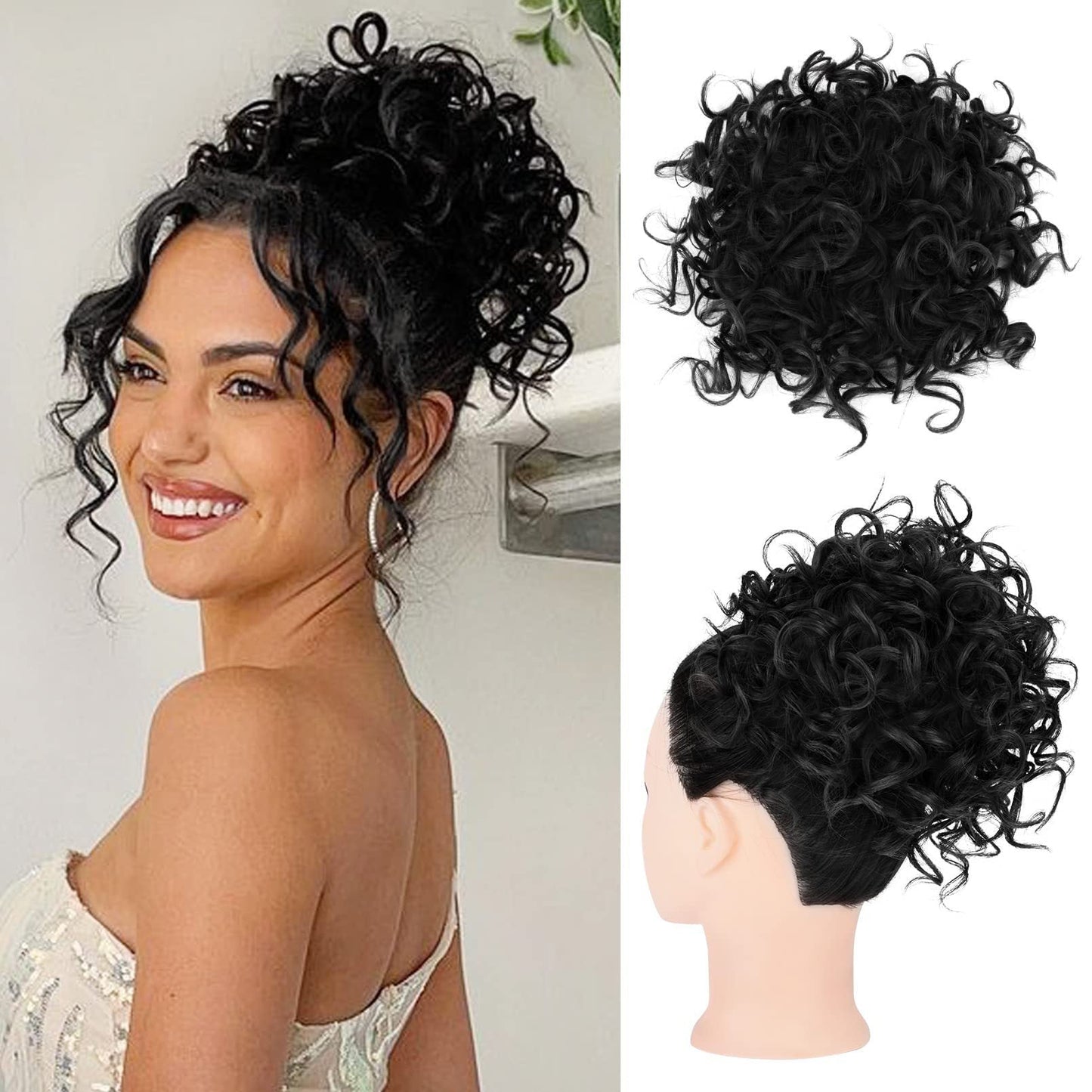 🎀30s Instant Drawstring Curly Messy Bun Hair Piece– Natural Fluffy Updo Hair Extension For Daily, Wedding & Party