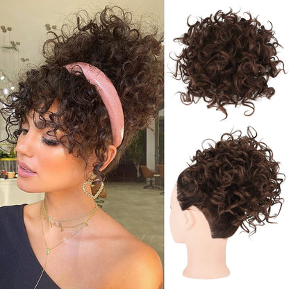 🎀30s Instant Drawstring Curly Messy Bun Hair Piece– Natural Fluffy Updo Hair Extension For Daily, Wedding & Party