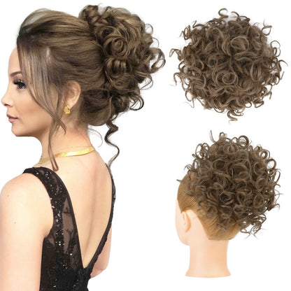 🎀30s Instant Drawstring Curly Messy Bun Hair Piece– Natural Fluffy Updo Hair Extension For Daily, Wedding & Party