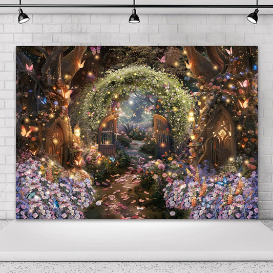 🌟🌳 Dreamy Enchanted Forest Butterfly Floral Backdrop | Perfect Outdoor Birthday Decor