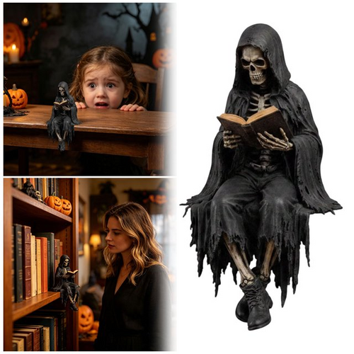 💀 Hand-Painted Skeleton Book Figurine 🎁 Unique Gift for Book Lovers