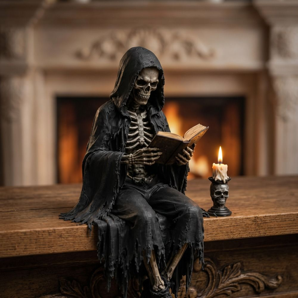 💀 Hand-Painted Skeleton Book Figurine 🎁 Unique Gift for Book Lovers