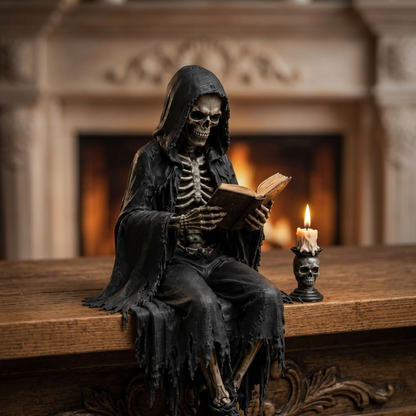 💀 Hand-Painted Skeleton Book Figurine 🎁 Unique Gift for Book Lovers