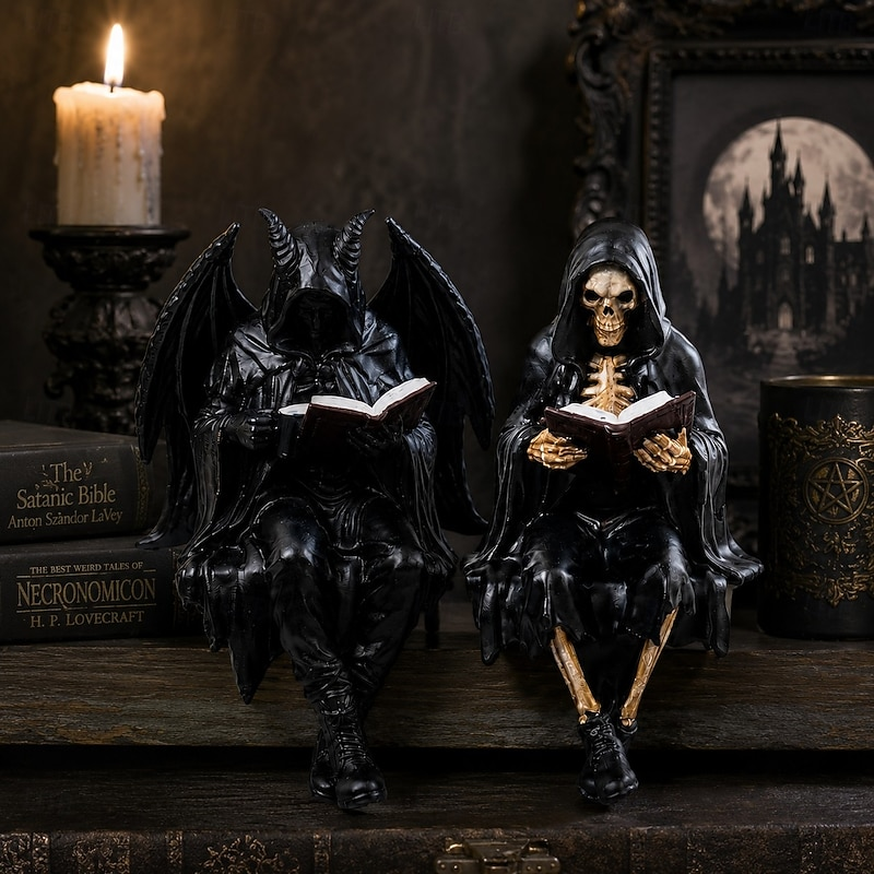 💀 Hand-Painted Skeleton Book Figurine 🎁 Unique Gift for Book Lovers