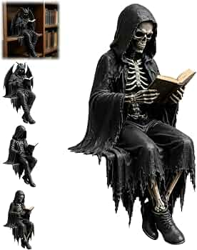💀 Hand-Painted Skeleton Book Figurine 🎁 Unique Gift for Book Lovers