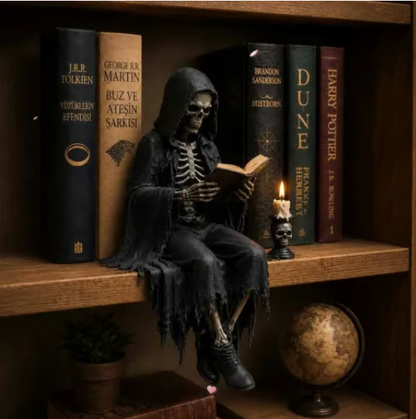 💀 Hand-Painted Skeleton Book Figurine 🎁 Unique Gift for Book Lovers