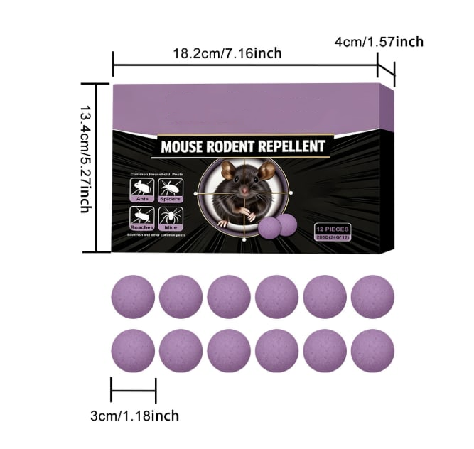 🏠 Rodent Repellent Balls | 12 Individually Wrapped Pieces 🎒 Convenient & Simple To Use, Ideal For Multiple Household Scenarios