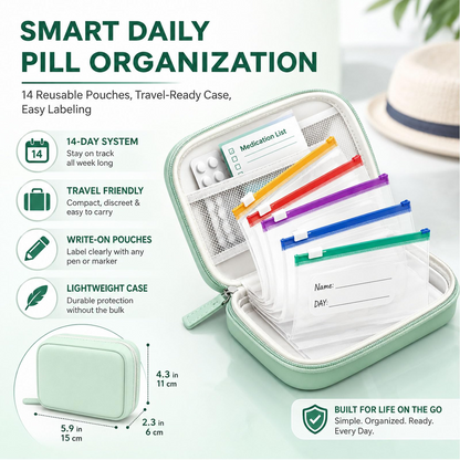 💊Your All-In-One 14-Day Waterproof Travel Vitamin Organizer – Stay On Dose, Anywhere You Go