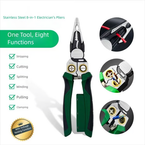 📢SHOP SALE -Multifunctional 8-in-1 Wire Stripping Needle Nose Pliers, Voltage Test Electrical Pliers with Dual Alarm Function for Cutting, Pulling and Crimping All Kinds of Wires