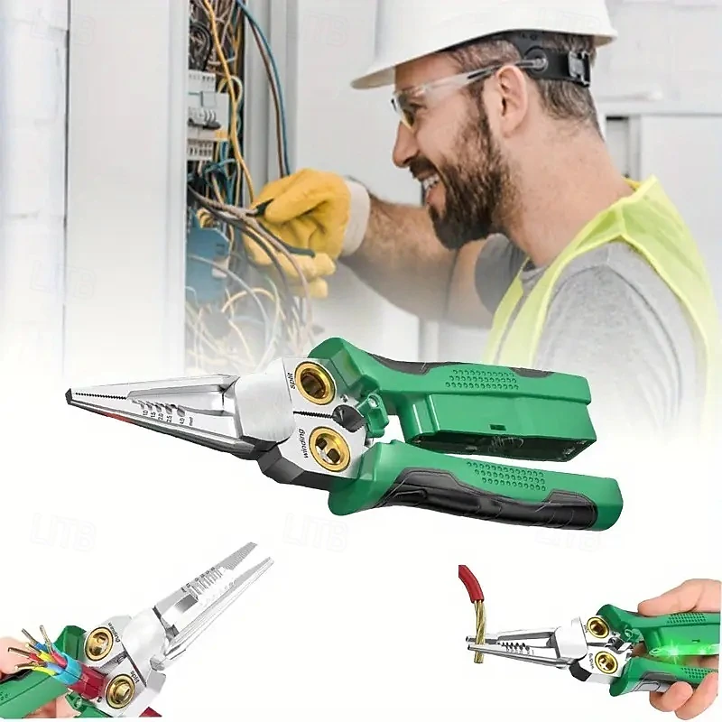 📢SHOP SALE -Multifunctional 8-in-1 Wire Stripping Needle Nose Pliers, Voltage Test Electrical Pliers with Dual Alarm Function for Cutting, Pulling and Crimping All Kinds of Wires