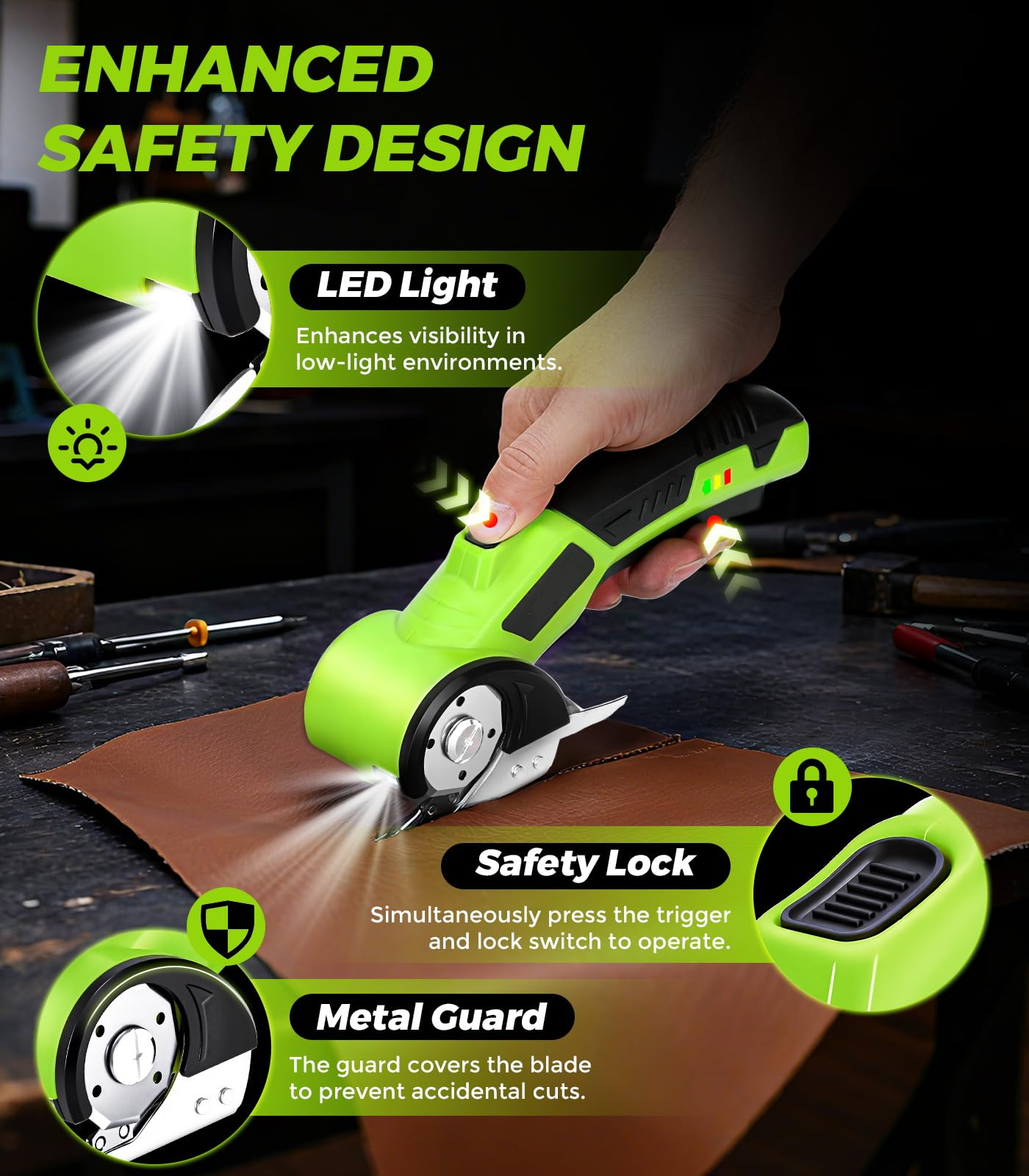 🛡️Cordless Rechargeable Electric Scissors Fabric Cutter, Multi-Purpose Cutting Tool for Cloth, Leather, Carpet,