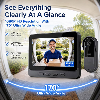 🔥X6F Wireless Video Doorbell Camera🛡️ 4.3‑Inch HD Color Screen, Night Vision, No WiFi & No App Required for Home Security