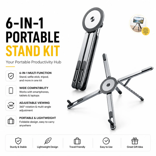 🧲6‑in‑1 Magnetic Foldable Stand｜One Stand For Phone, Tablet & Laptop