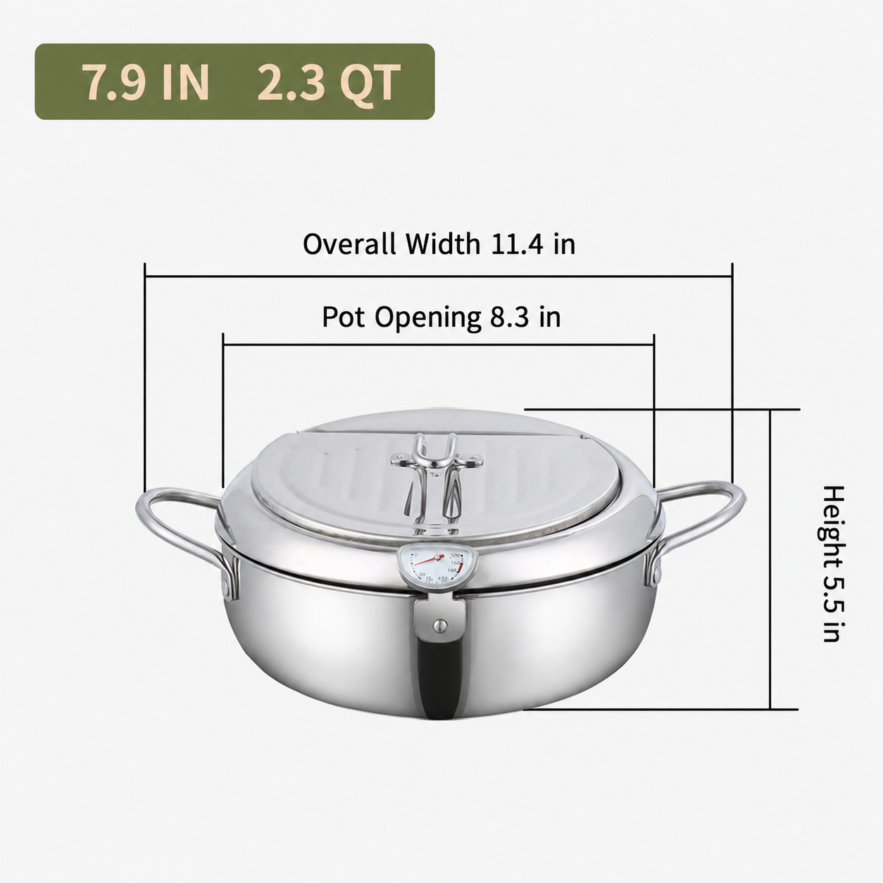 🥗Kitchen Essentials 🍳 304 Stainless Steel Deep Fryer Pot – Thermometer, Oil Drain Rack, Splatter-Proof Lid