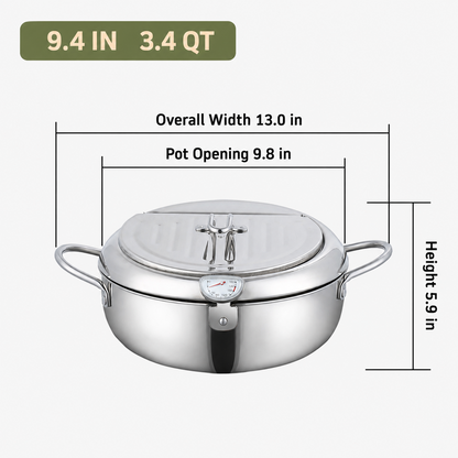 🥗Kitchen Essentials 🍳 304 Stainless Steel Deep Fryer Pot – Thermometer, Oil Drain Rack, Splatter-Proof Lid