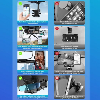 🔥Save45%🚗Rotatable Retractable Rearview Mirror Phone Holder | No Glue No Suction Cups