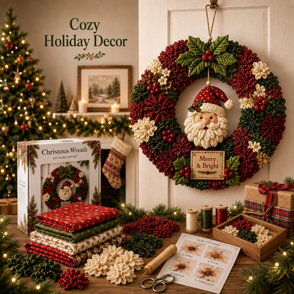 🎄 Christmas Fabric Wreath DIY Kit – Festive Holiday Door Decor