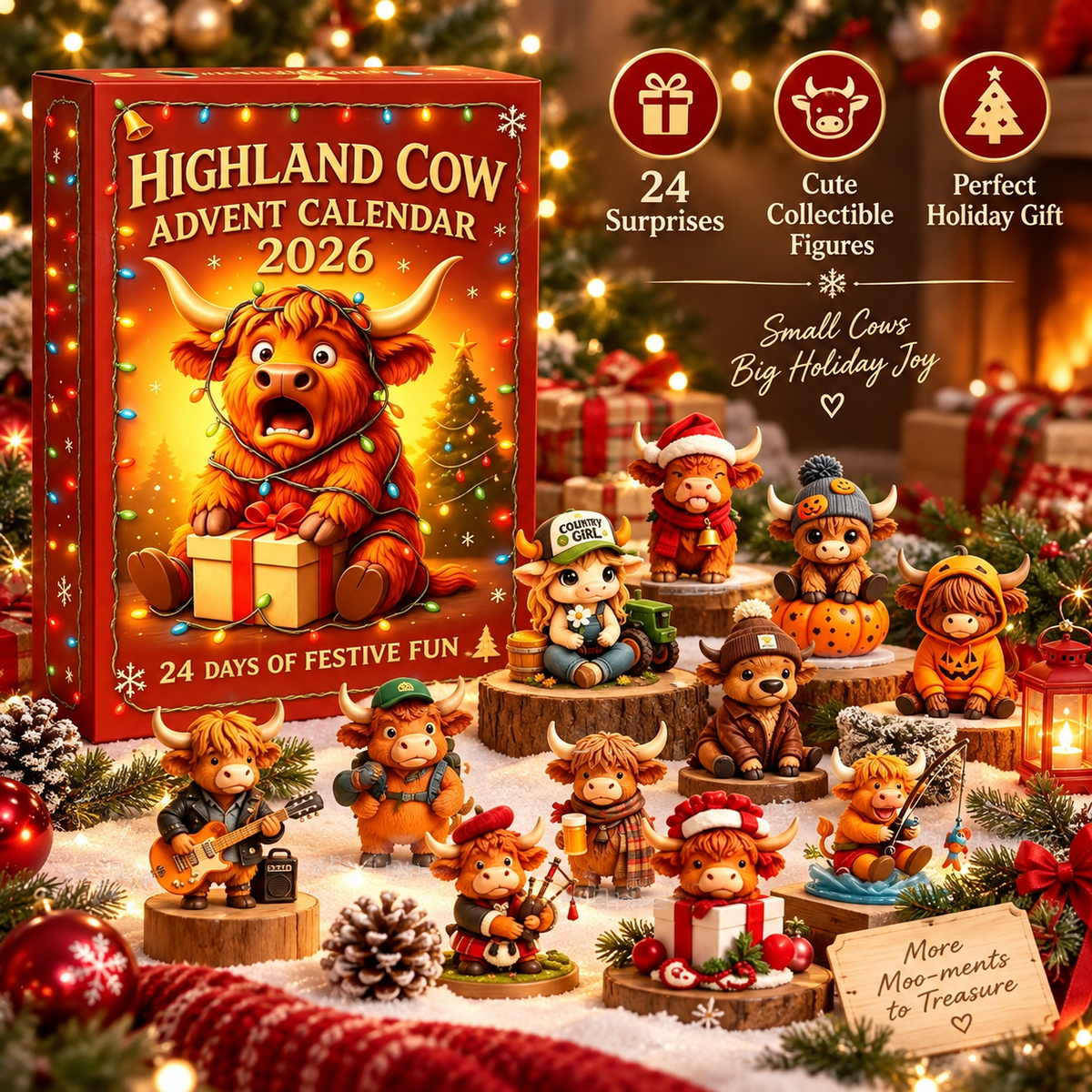🎄 Highland Cow Advent Calendar 2026 – 24-Day Collectible Figurine Countdown