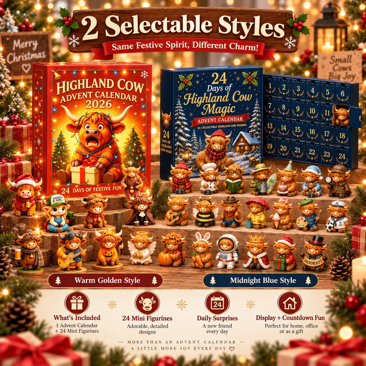 🎄 Highland Cow Advent Calendar 2026 – 24-Day Collectible Figurine Countdown