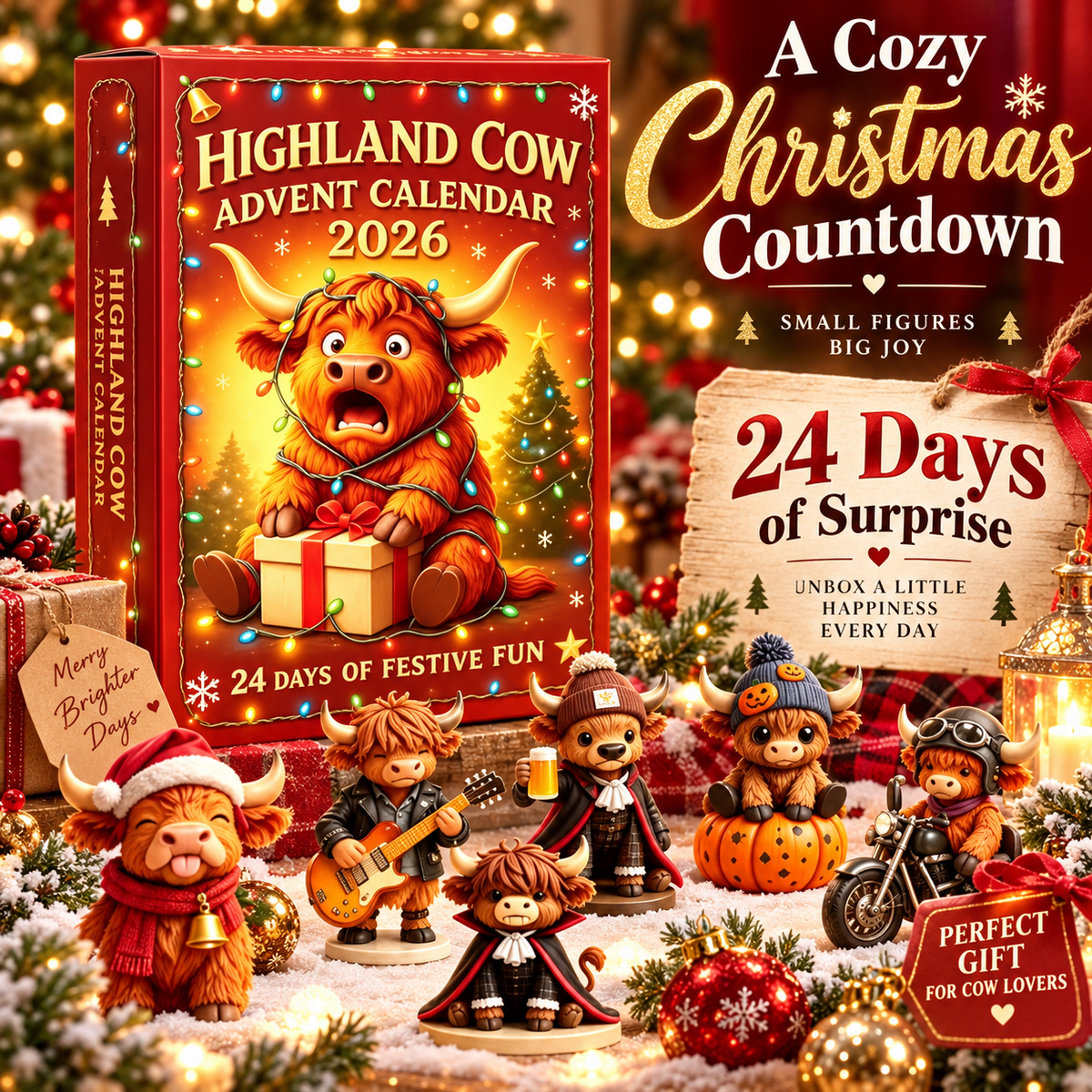 🎄 Highland Cow Advent Calendar 2026 – 24-Day Collectible Figurine Countdown