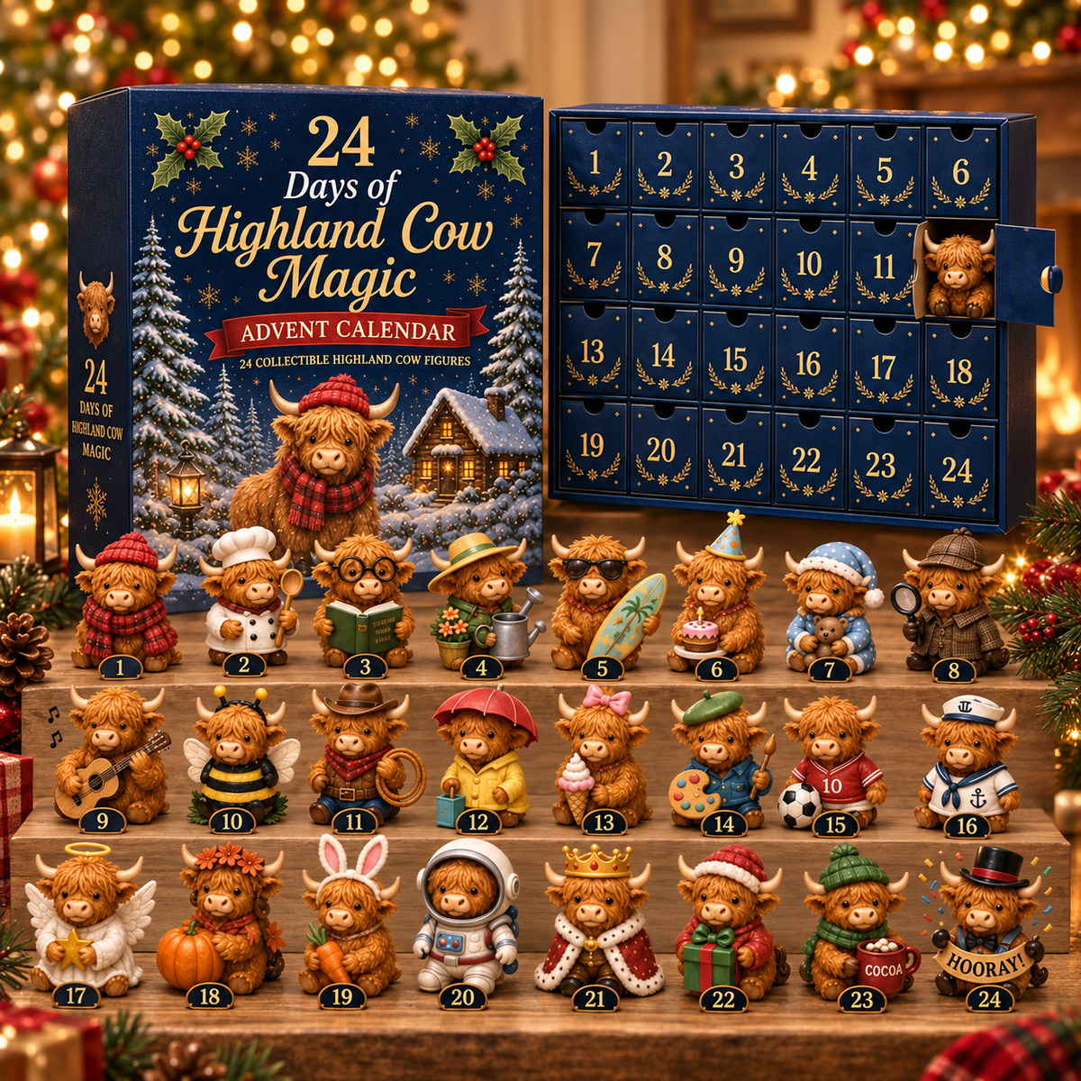 🎄 Highland Cow Advent Calendar 2026 – 24-Day Collectible Figurine Countdown