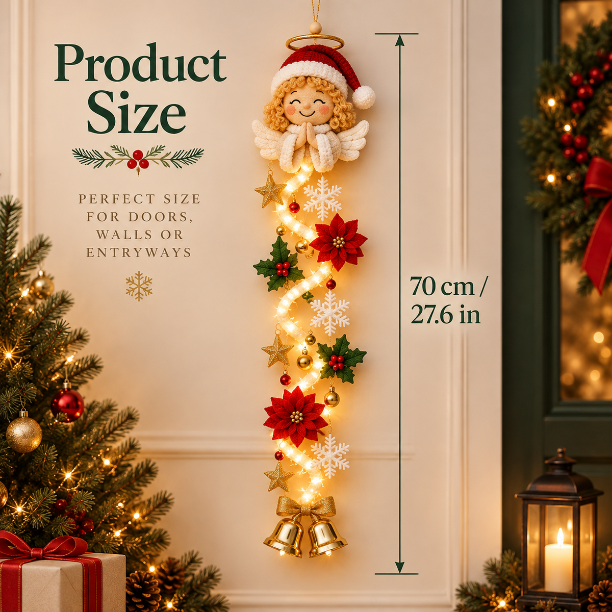 ⛄️🎅🎄 Lighted Christmas Hanging Garland – Festive Doorway Decor