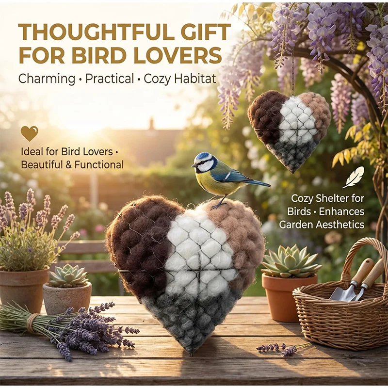 🪶Handmade Heart-Shaped Alpaca Fiber for Bird Nesting-Help Wild Birds Build Warm Nests