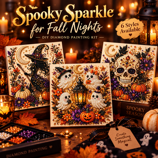 🎃 Halloween Diamond Painting Kit – 6 Spooky Sparkling Designs