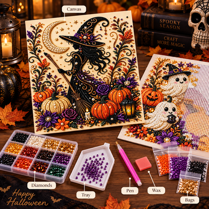🎃 Halloween Diamond Painting Kit – 6 Spooky Sparkling Designs