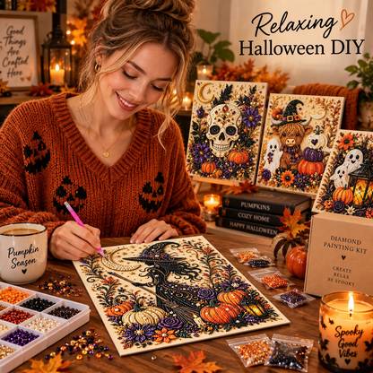 🎃 Halloween Diamond Painting Kit – 6 Spooky Sparkling Designs