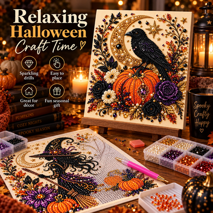 🎃 Halloween Diamond Painting Kit – 6 Spooky Sparkling Designs