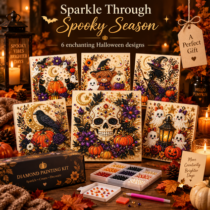🎃 Halloween Diamond Painting Kit – 6 Spooky Sparkling Designs