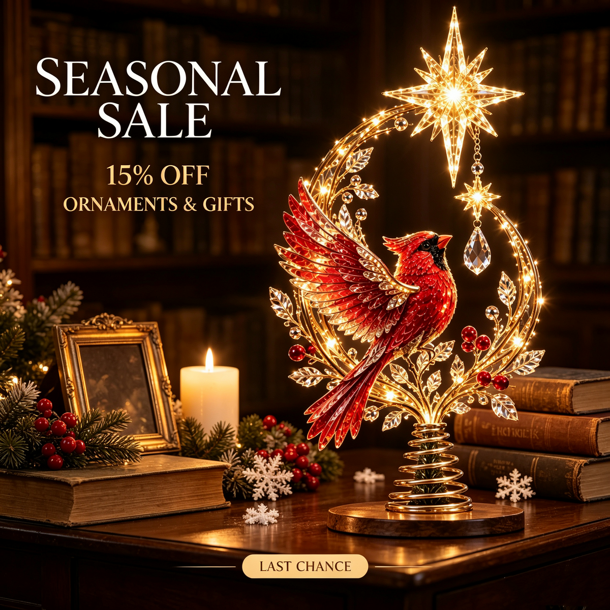 🐦Solar Cardinal Memorial Tree Topper, In Loving Memory Christmas Ornament🌲🌲