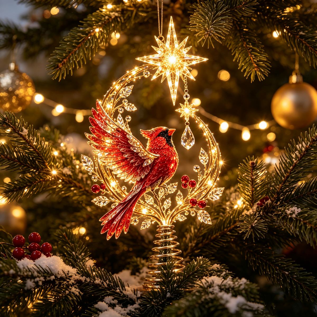 🐦Solar Cardinal Memorial Tree Topper, In Loving Memory Christmas Ornament🌲🌲