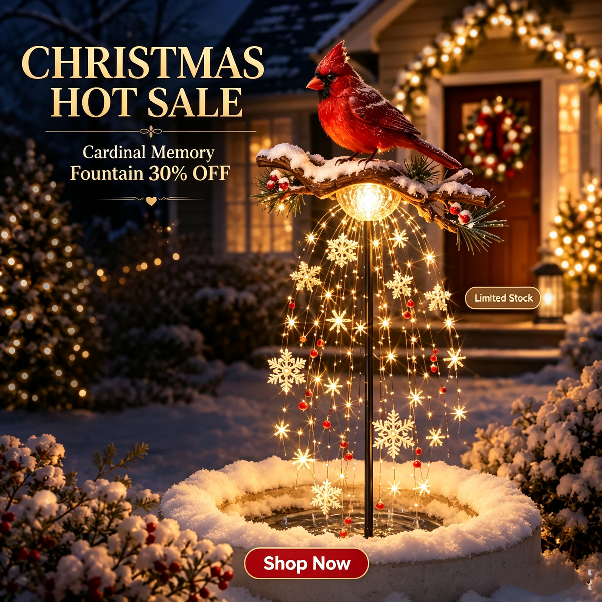 🕊️🎄Solar Cardinal Memory Fountain Light – Christmas Remembrance Garden Stake