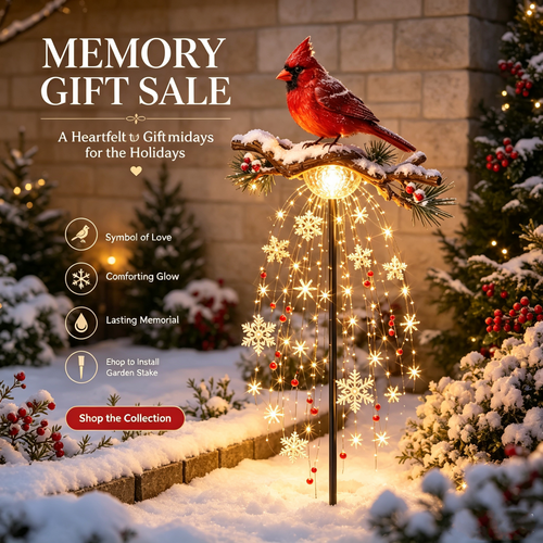 🕊️🎄Solar Cardinal Memory Fountain Light – Christmas Remembrance Garden Stake