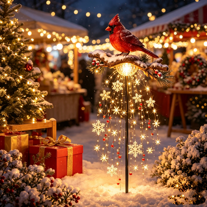 🕊️🎄Solar Cardinal Memory Fountain Light – Christmas Remembrance Garden Stake