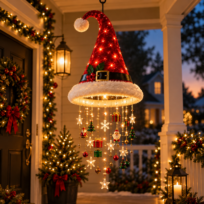 🎄 Christmas Santa Hat Hanging Light – Festive LED Chandelier Decor