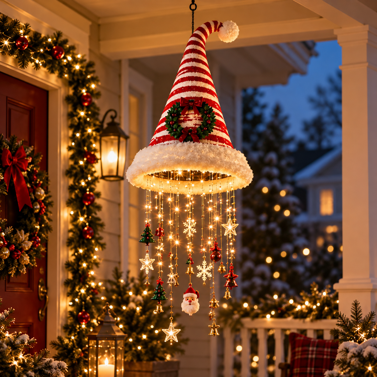 🎄 Christmas Santa Hat Hanging Light – Festive LED Chandelier Decor