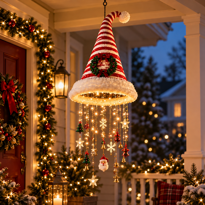🎄 Christmas Santa Hat Hanging Light – Festive LED Chandelier Decor