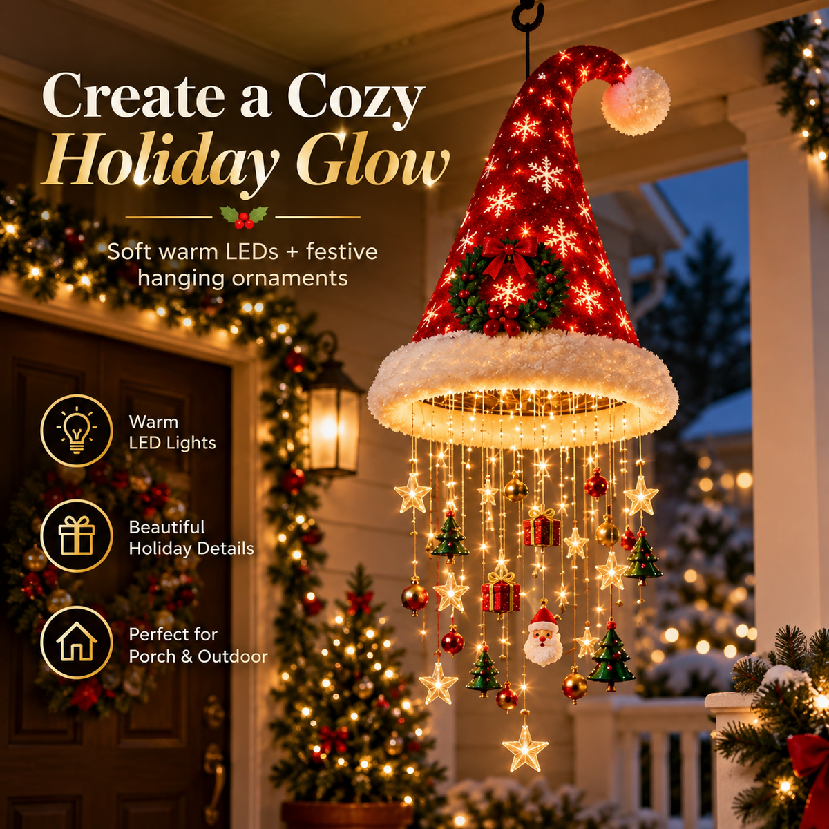 🎄 Christmas Santa Hat Hanging Light – Festive LED Chandelier Decor