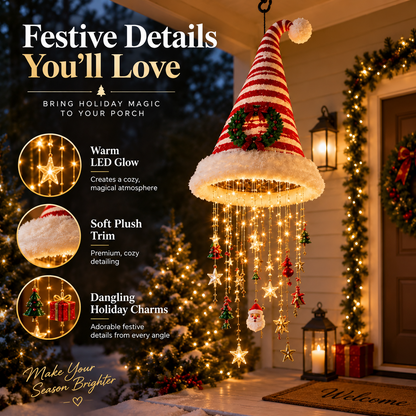 🎄 Christmas Santa Hat Hanging Light – Festive LED Chandelier Decor