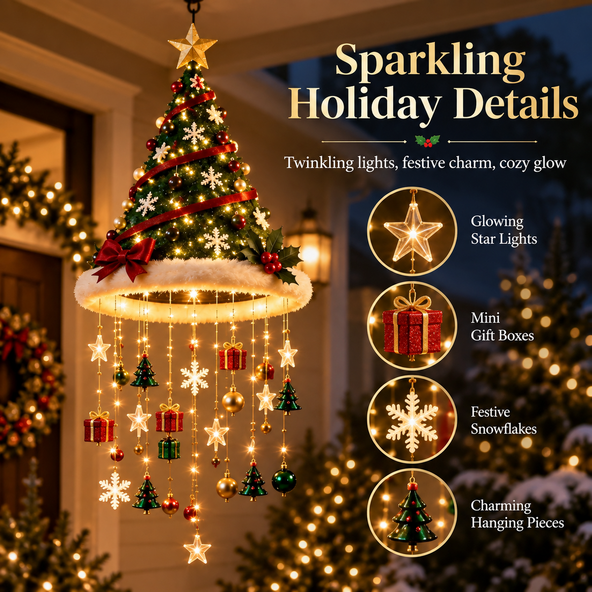 🎄 Christmas Santa Hat Hanging Light – Festive LED Chandelier Decor