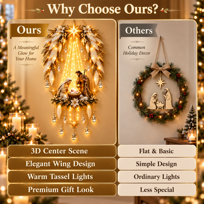 👼 Angel Wings Nativity Lighted Wall Hanging | Meaningful Christmas Decor