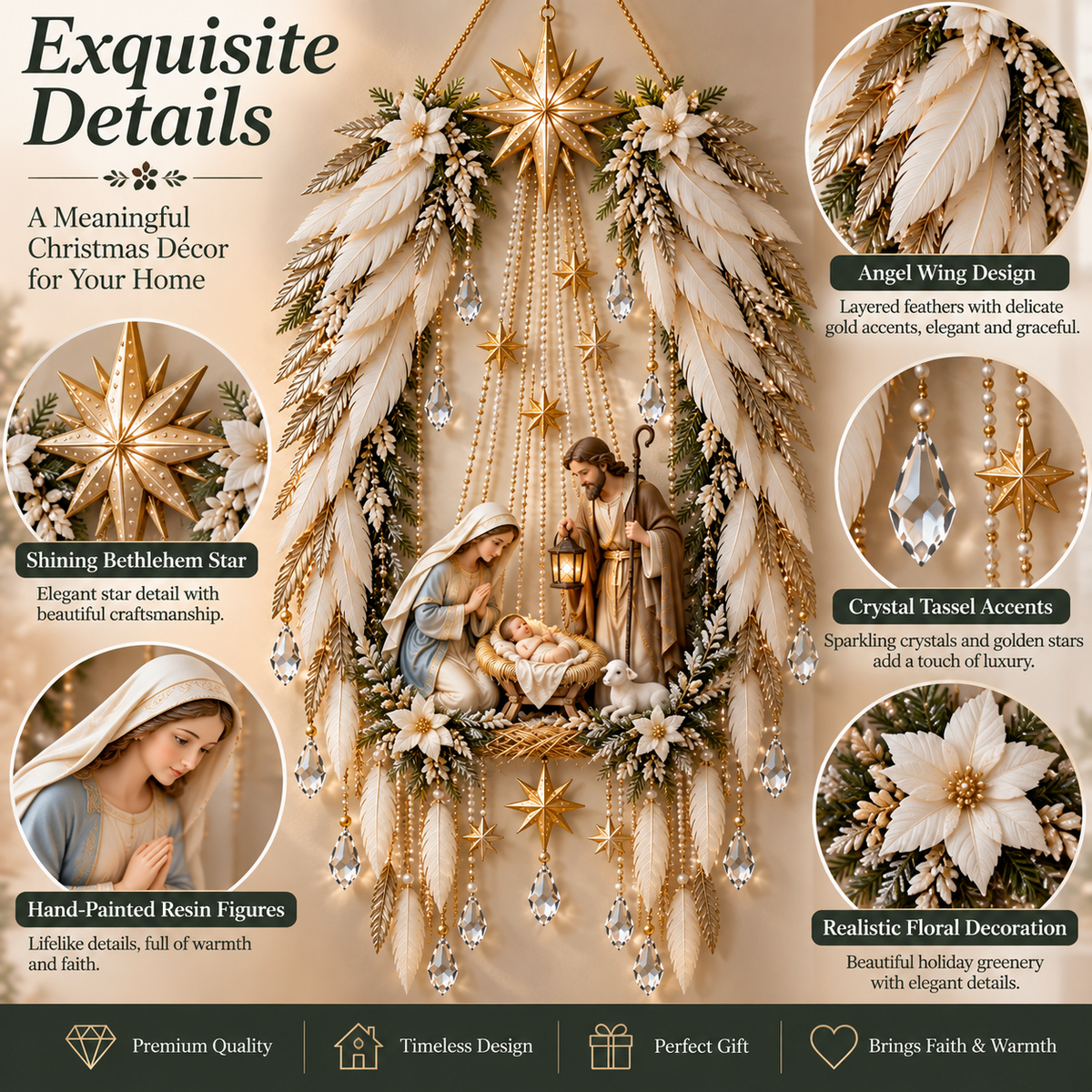 👼 Angel Wings Nativity Lighted Wall Hanging | Meaningful Christmas Decor