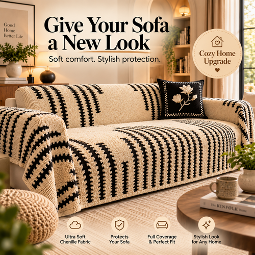 🛋️ Soft Chenille Sofa Cover – Pet-Friendly Full Coverage Couch Throw
