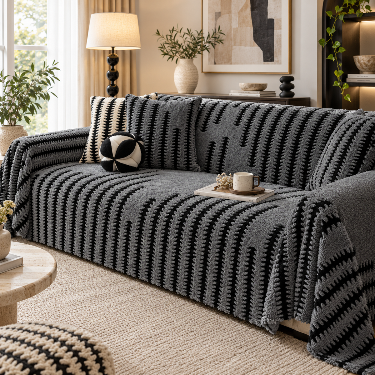 🛋️ Soft Chenille Sofa Cover – Pet-Friendly Full Coverage Couch Throw