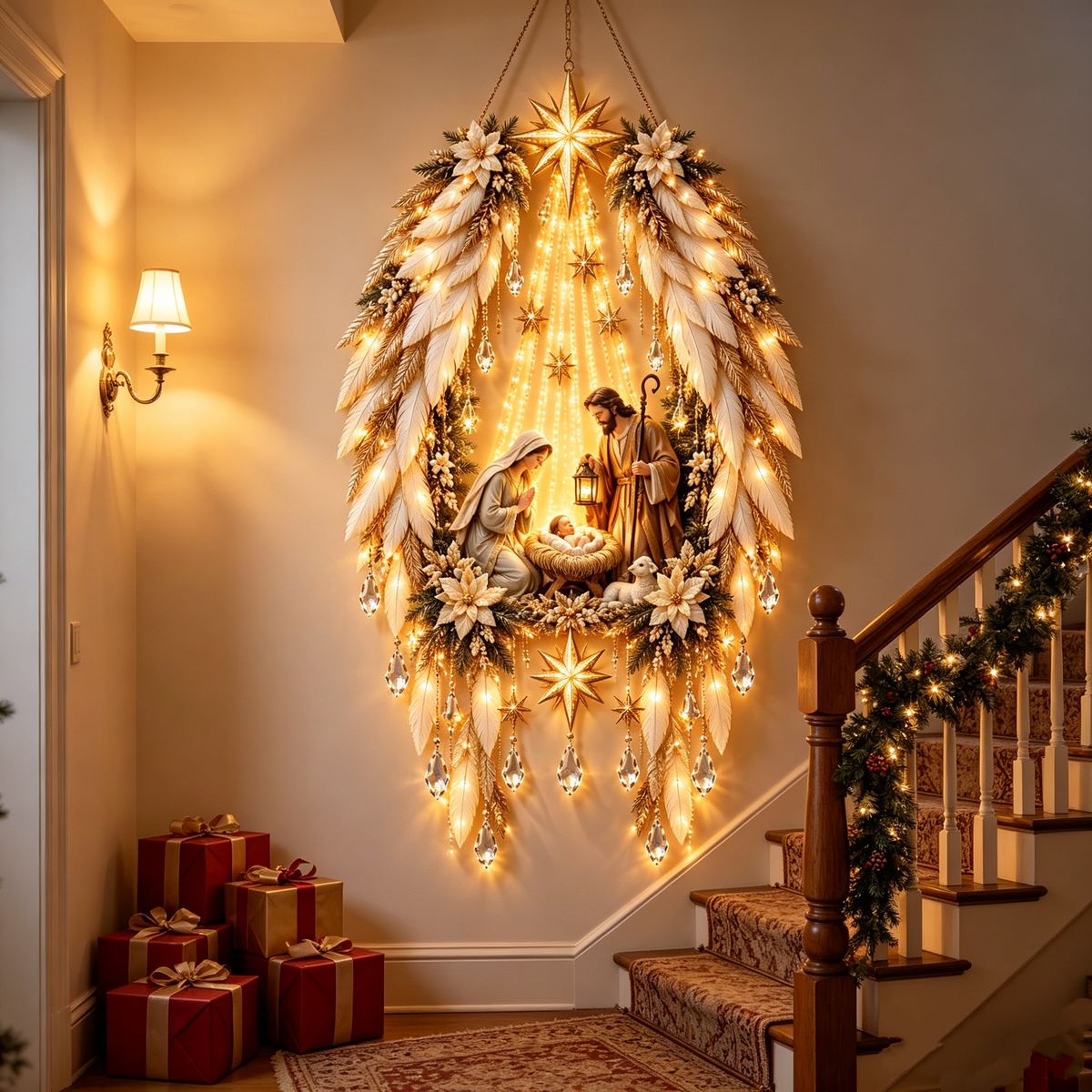 👼 Angel Wings Nativity Lighted Wall Hanging | Meaningful Christmas Decor
