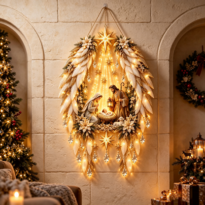 👼 Angel Wings Nativity Lighted Wall Hanging | Meaningful Christmas Decor